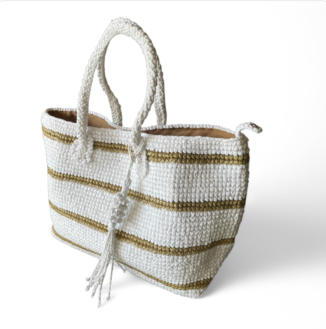 IVANNA Striped Beach Tote | Premium Straw Bag