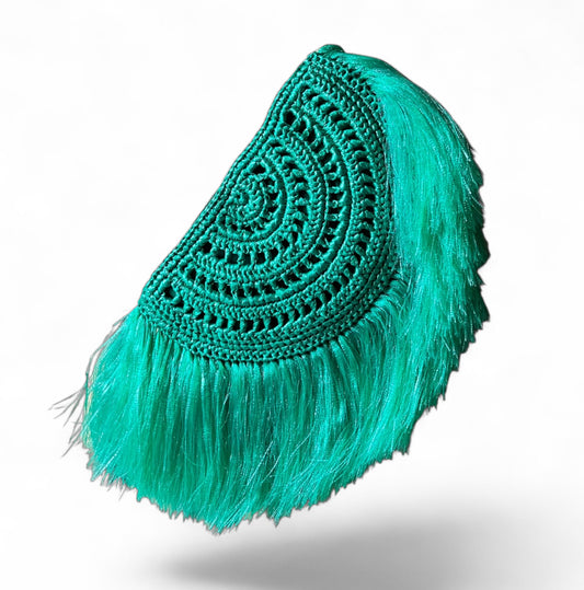 LUNA Handmade Half-Moon Clutch/Sling with Fringes | Premium Straw Bag