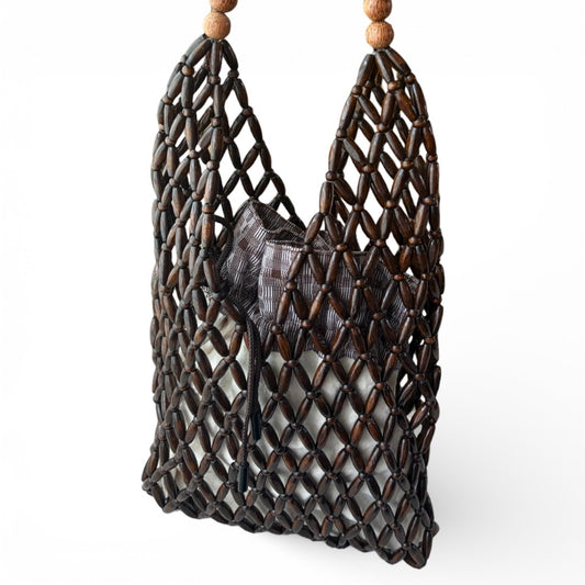 LUCIA 2.0 Beaded Bohemian Tote Bag | Wooden Beads Collection