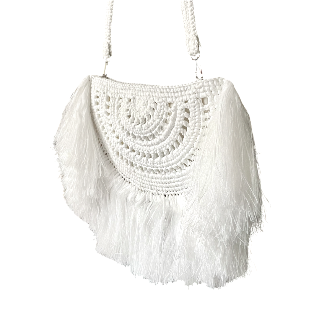 LUNA Handmade Half-Moon Clutch/Sling with Fringes | Premium Straw Bag