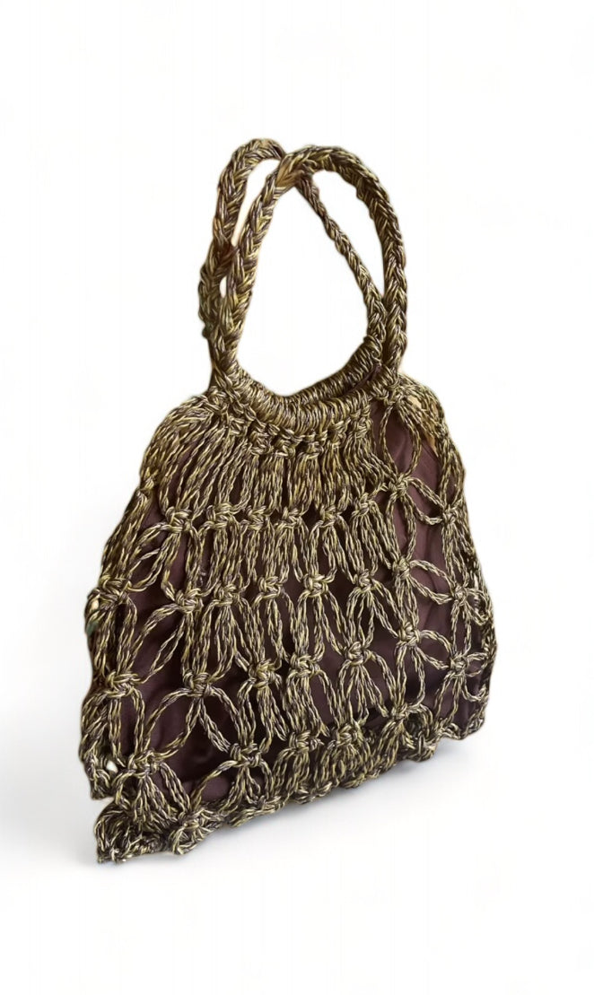 MARINA Handmade Macrame Net Tote Bag with Lining | Premium Straw Bag