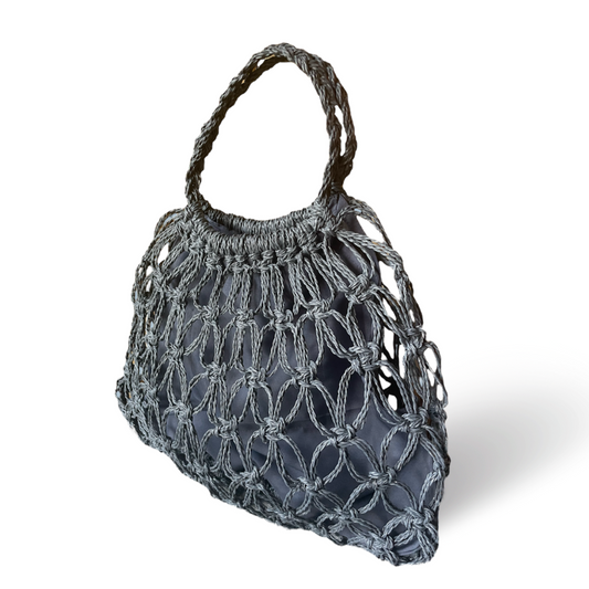 MARINA Handmade Macrame Net Tote Bag with Lining | Premium Straw Bag