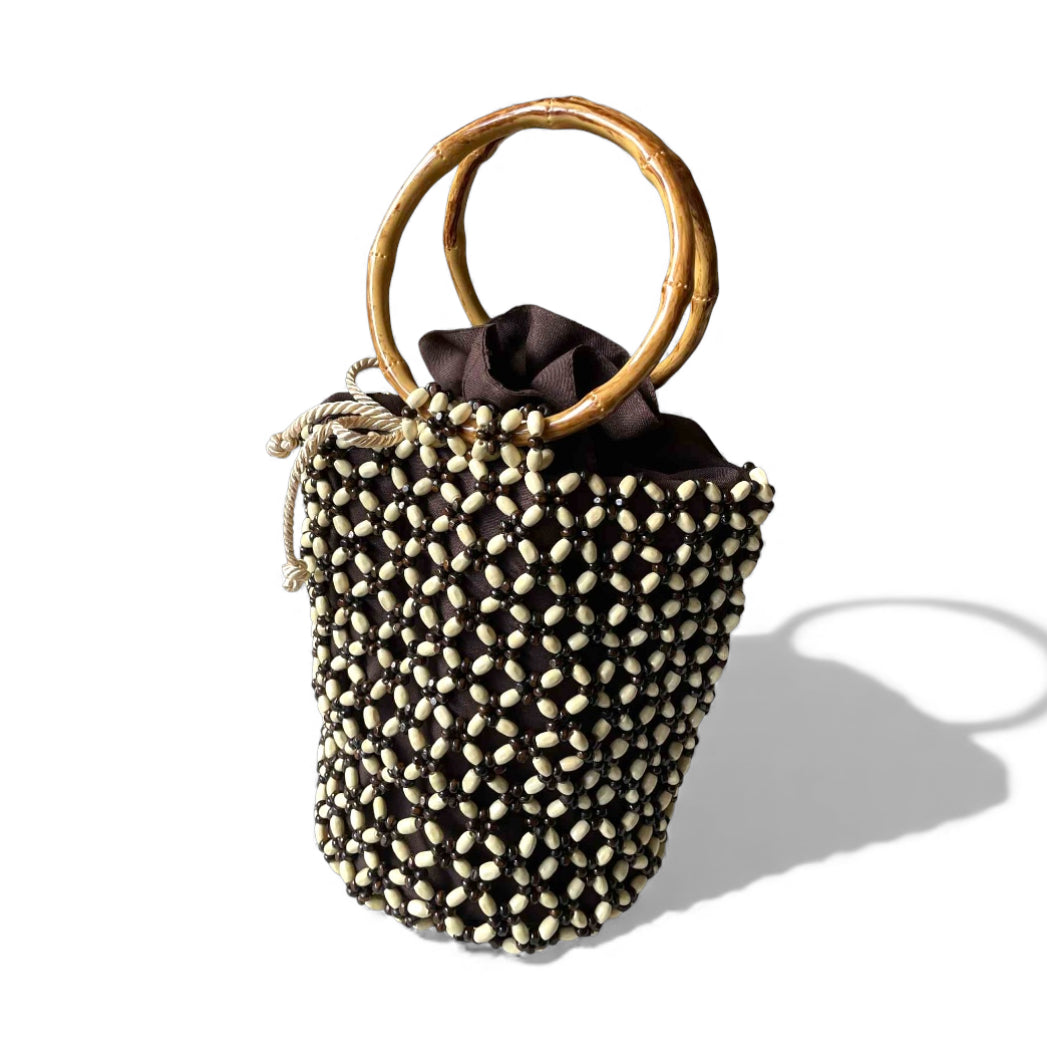 MONICA Beaded Bucket Bag | Wooden Beads Collection