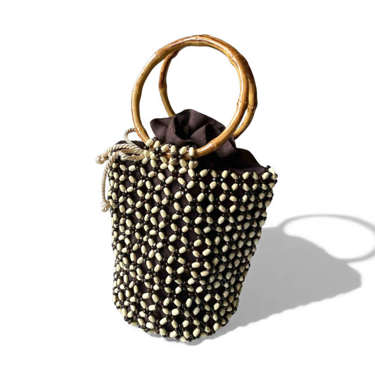 MONICA Beaded Bucket Bag | Wooden Beads Collection