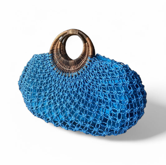REINA Macrame Rattan Handles Handbag | Premium Straw Bag