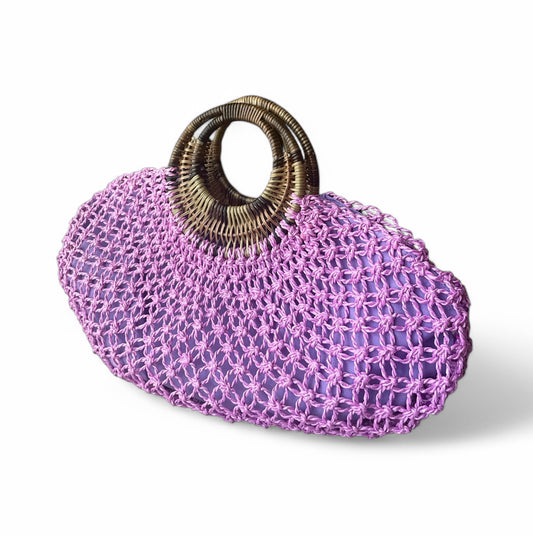 REINA Macrame Rattan Handles Handbag | Premium Straw Bag