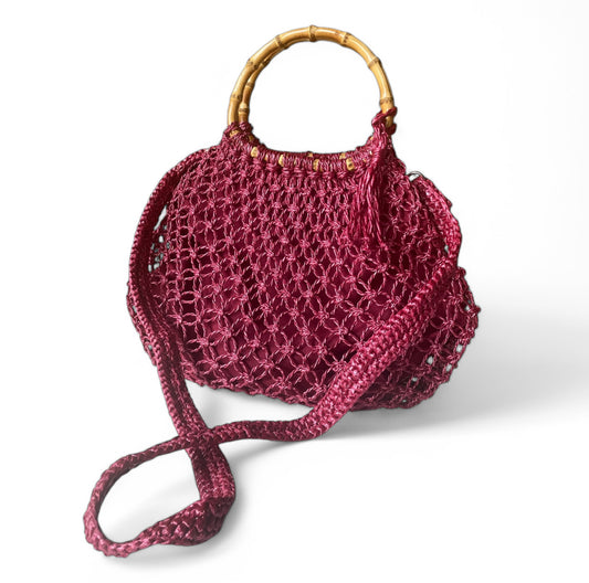 TARA Macrame Handbag with Natural Bamboo Handles | Premium Straw