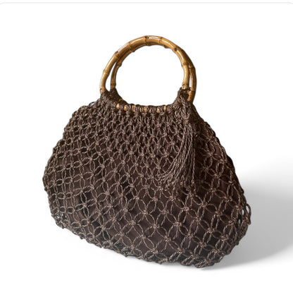 TARA Macrame Handbag with Natural Bamboo Handles | Premium Straw
