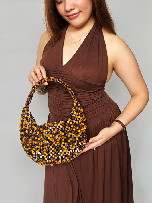 CARMELA Handmade Statement Bag | Wooden Beads Collection