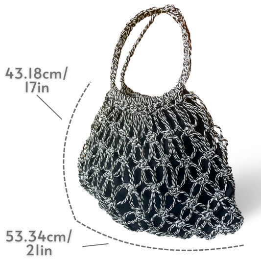 MARINA Handmade Macrame Net Tote Bag with Lining | Premium Straw Bag